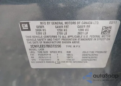 2011 Chevrolet Equinox 1Lt from USA, damaged, VIN 2CNFLEE57B6372296